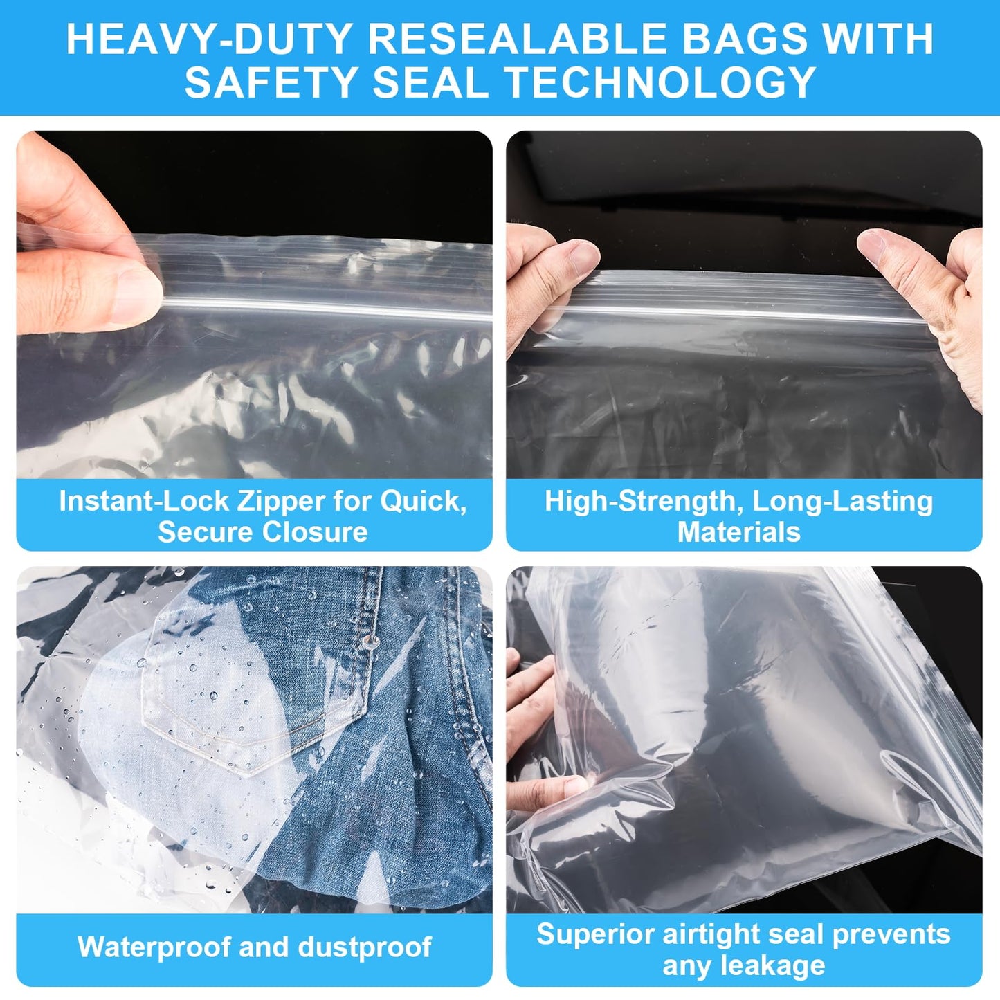 ZHEWTOEN Large 5 Gallon Plastic Storage Bags (10 Pack) - 18" x 24", 2.4 Mil Thick, Resealable Clear Zipper Bags for Clothes, Travel & Moving