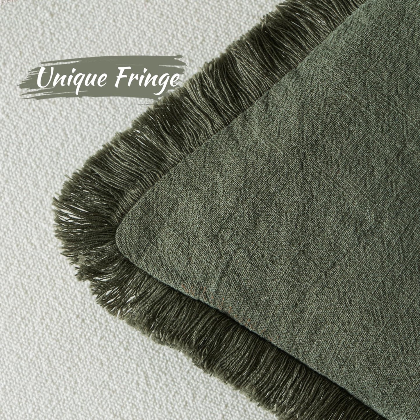 MIULEE Decorative Throw Pillow Covers Neutral Fringe Throw Pillows Set of 2 Rifle Green Boho Farmhouse Cushion Covers with Tassels for Couch Sofa Bed Living Room Spring Home Decor 20x20 Inch