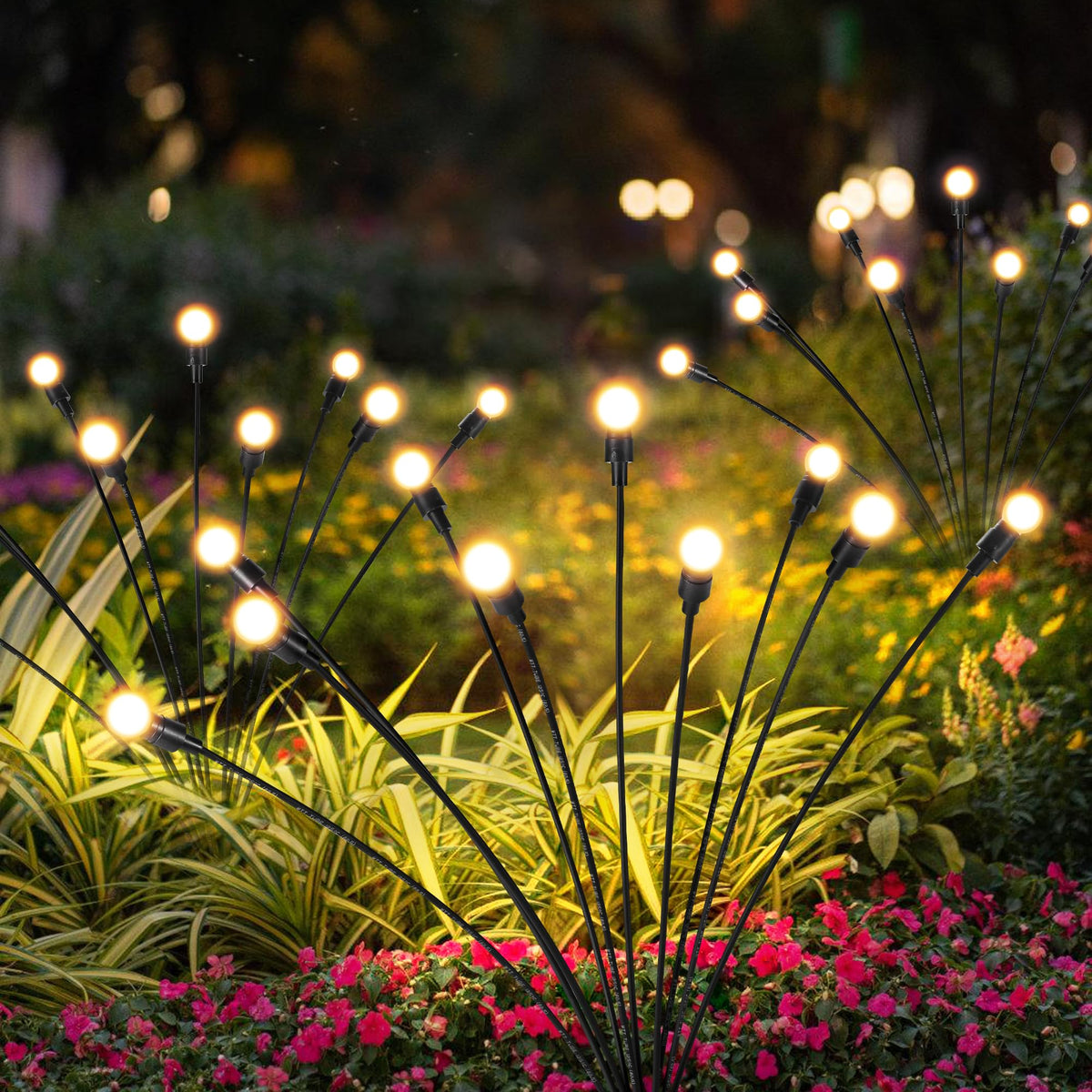 SUNCKET Solar Lights Outdoor Decoration, Waterproof Xmas Outdoor Lights Decor for Yard, Patio, Garden, and Front Porch, 60 LEDs Swing with The Wind (6 Pack, Warm White)