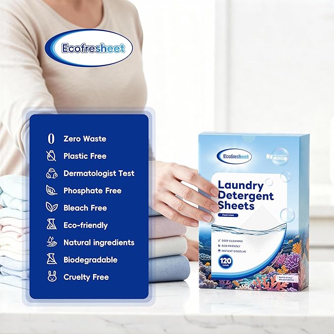Laundry Detergent Sheets – 60 Sheets (120 Loads) | Linen Scent | Enzyme-Infused, Quick Dissolve | No Residue, Lightweight, Eco-Friendly Laundry Sheet | Travel Size, Plastic-Free Packaging