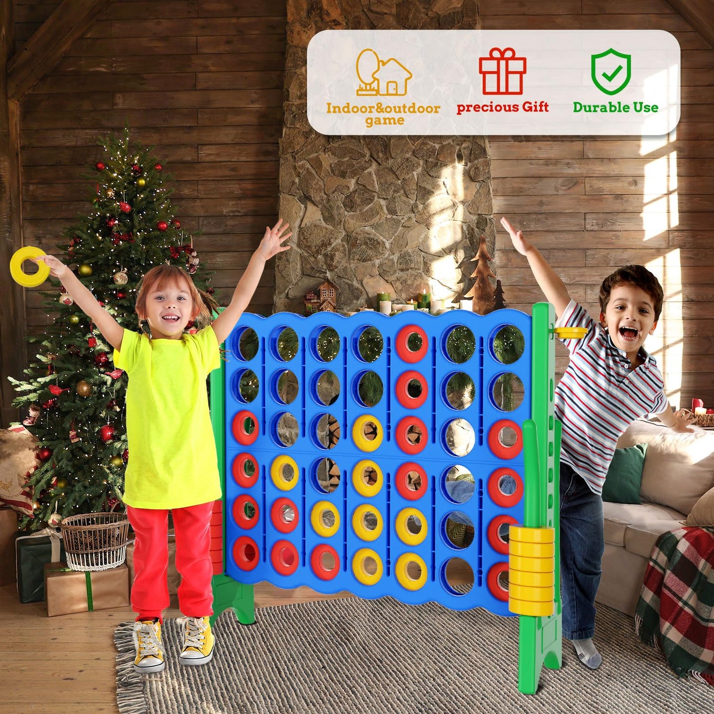 n1keft Jumbo 4 in a Row Game Set,4FT Giant Game Set with Carry Bag&44 Pieces Rings&Cup Holder,Indoor/Outdoor Yard Game for Adults&Kids-Fun Family&Party Game-Boosts-Brain Power (Sky&Ocean Blue)
