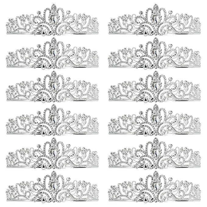 PEDOBALI 12 Pcs Crystal Tiara and Crowns, Princess Rhinestone Crown with Combs, Queen Prom Headband, Bride Wedding Tiara, ...