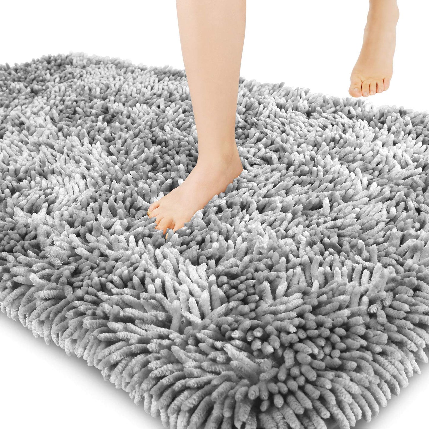 Yimobra Chenille Bathroom Rugs Non Slip, Extra Thick Soft Absorbent Bath Rug 24x17 Inch, Machine Washable Quick Dry Bath Mat for Bathroom Floor, Tub and Shower, Home Decor Accessories, Light Grey