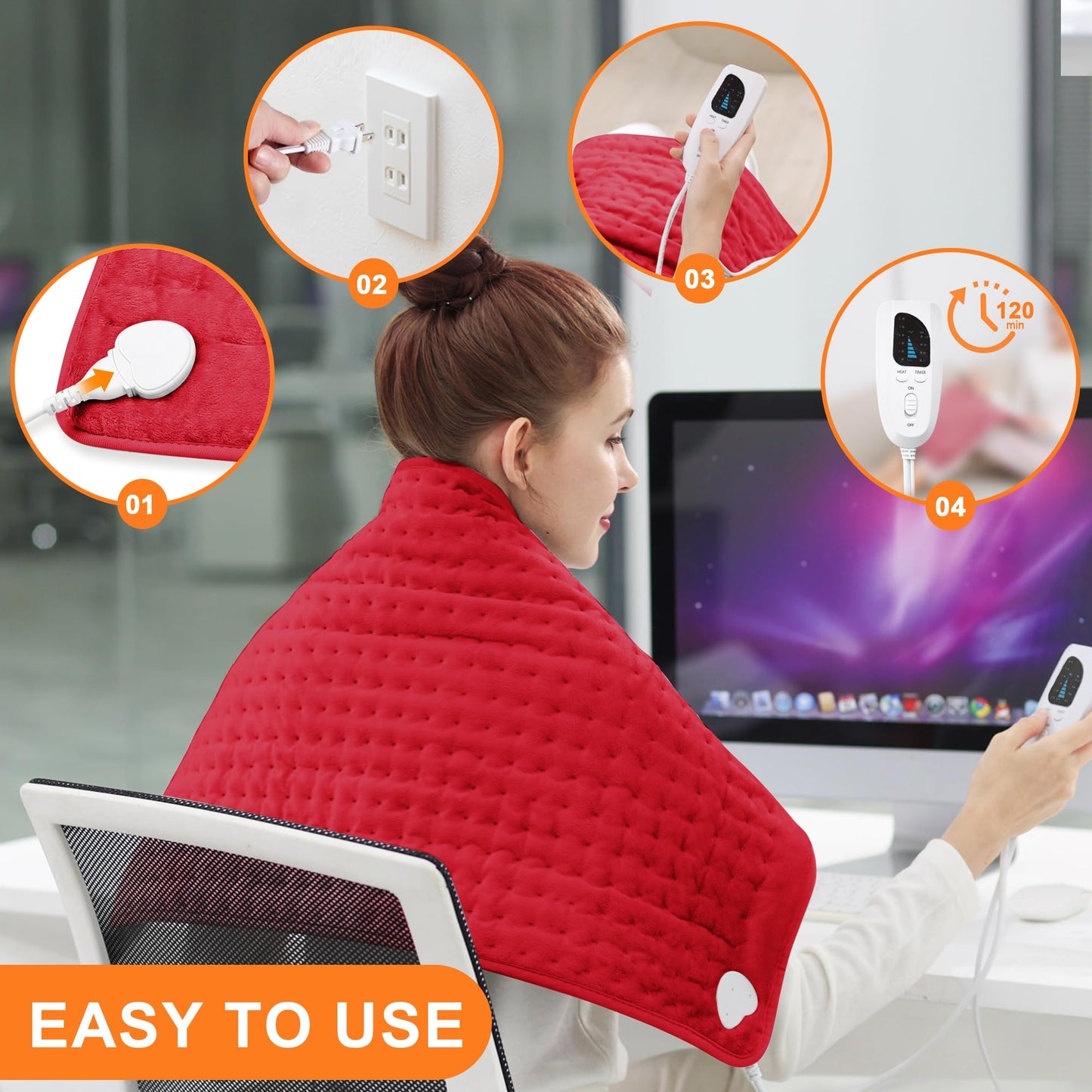 Deepsoon Heating Pad,Electric Heating Pads for Back,Neck,Abdomen,Moist Heating Pad for Shoulder,Knee,Arms,Legs,Dry/Moist Heat & Auto Shut Off,Christmas Gifts for Men and Women,Red,33x17 Inch
