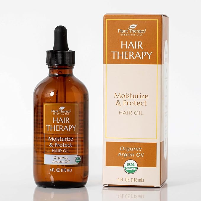 Plant Therapy Hair Therapy Moisturize & Protect Hair Oil 4 oz Organic Argan Oil 100% Pure and USDA Organic, First-Press, Virgin, For Face, Hair, Skin, Nails and Cuticles