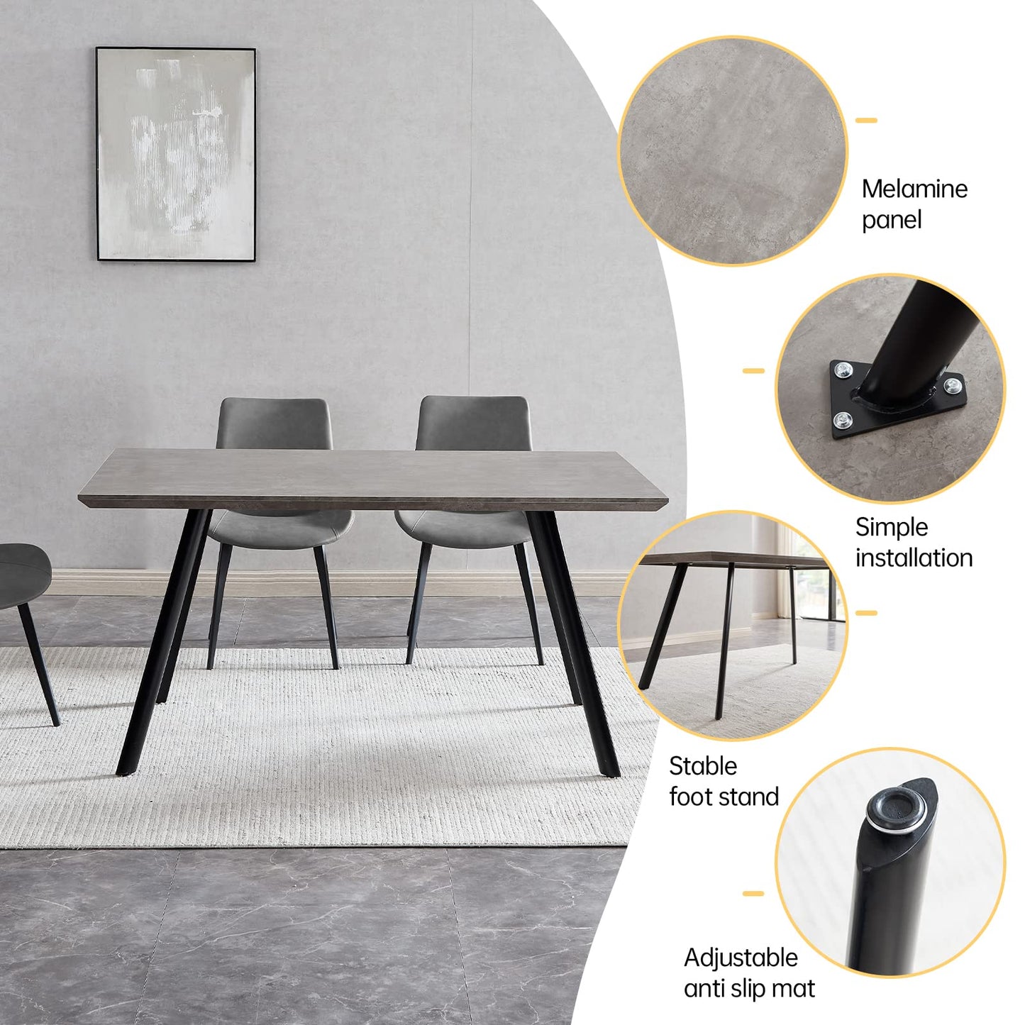 ZckyCine Modern 5-Piece Dining Table Set Rectangular Wood Table with 4 Upholstered Leather Chairs, Seats 4