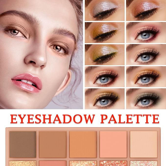 10 Shades Nude Matte Eyeshadow Palette,Shimmer Naked Eyeshadow Palette,Eye Shadow Palette Natural Flash Waterproof Durable Smoked Professional Makeup Palette With Brush 01