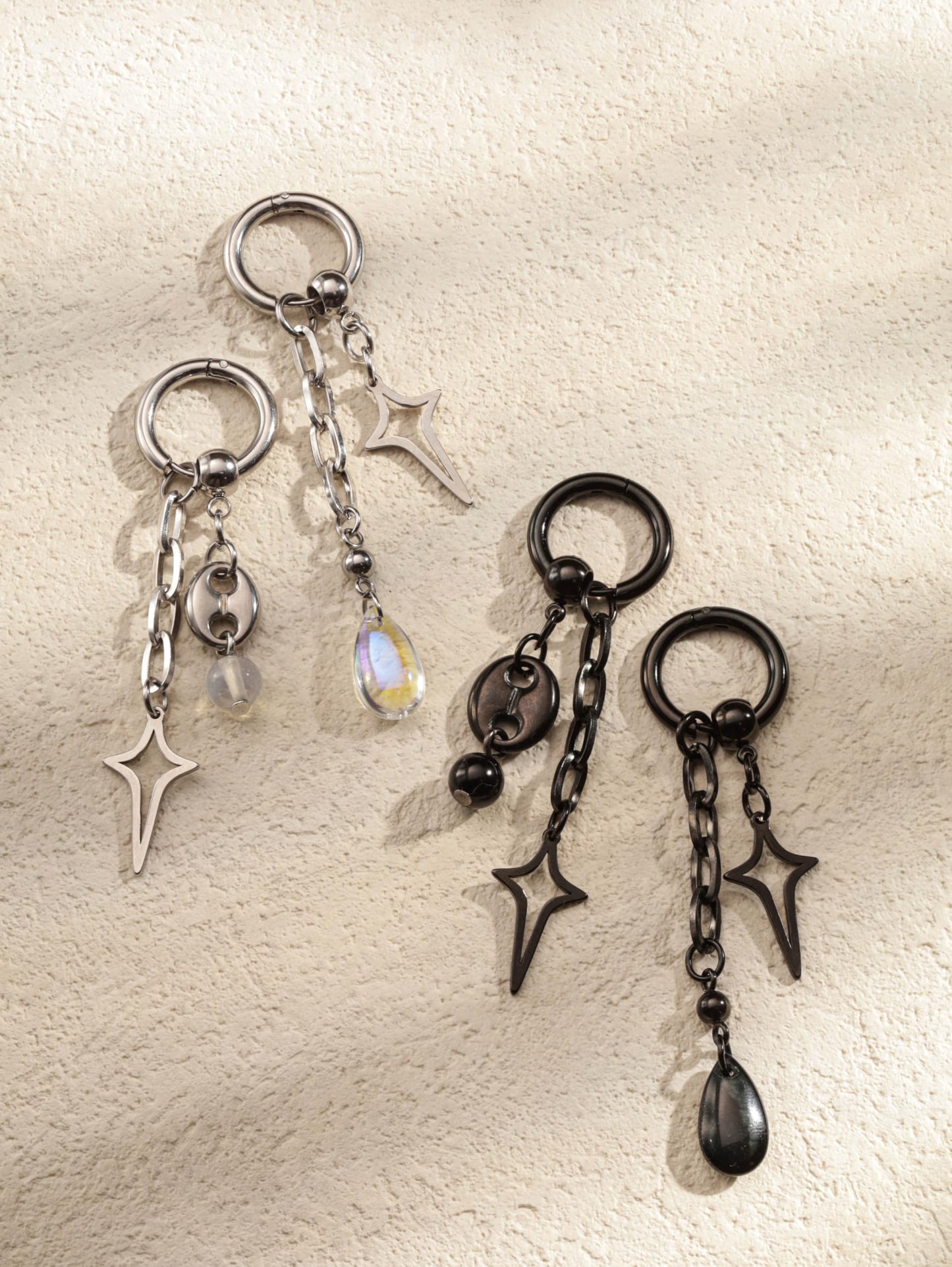Sacina Black Teardrop Spike Star Hoop Earrings, Gothic Grunge Emo Punk Y2k Earrings, Goth Jewelry, Christmas Jewelry Gift for Women