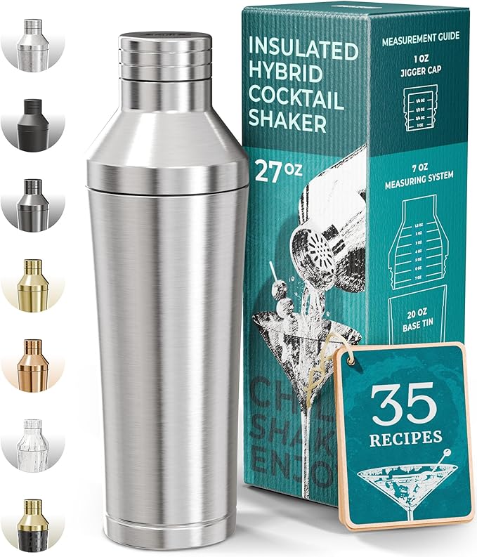 Insulated Cocktail Shaker Set | Double Wall Stainless Steel | Martini Shaker for Home Bar Bartending | Built-in Drink Meas...