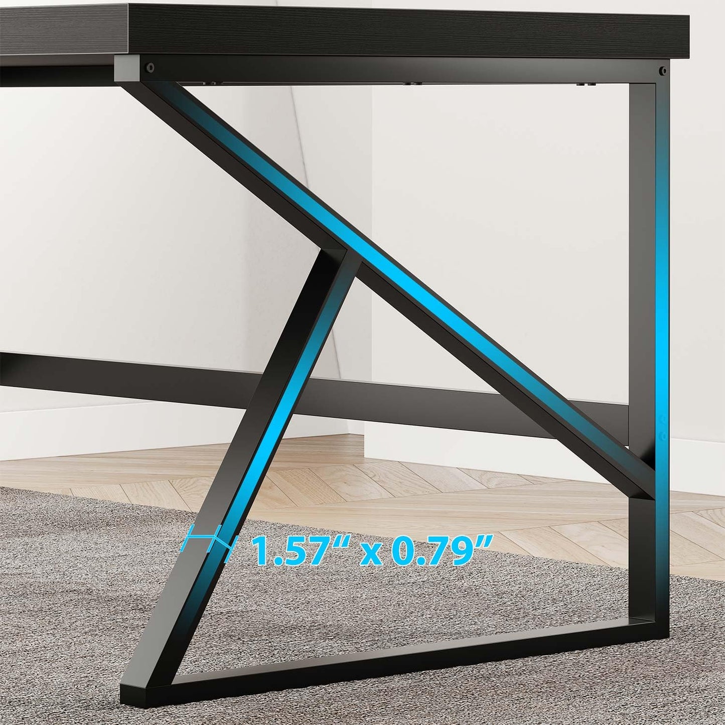 HSH Black Desk, Modern Industrial Home Office Computer Desk, Laptop PC Desk for Student Work Writing Study Gaming, Simple Metal and Wooden Computer Table in Bedroom Living Room Workstation, 55 Inch