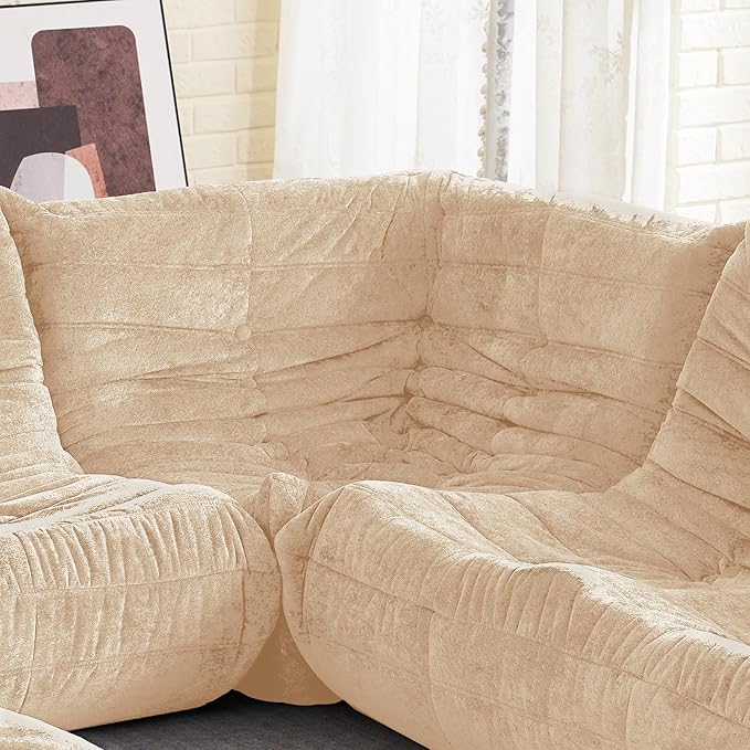 HABUTWAY Bean Bag Chair, Memory Foam Bean Bag Chairs for Adults, Fireside Corner Chair Lazy Floor Corner Sofa for Living Room, Bedroom, Dorm, Office (Khaki)