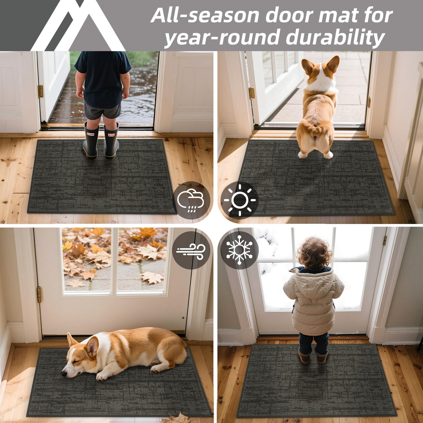 COSY HOMEER-Dirt-Trapper-Door-Mat 32"x48" Non-Slip Entryway Rugs Washable Welcome Mat Absorbent Entrance Mats Low Pile Dog Door Mats for Front Back Doomats and Wet Shoes,Dark Grey
