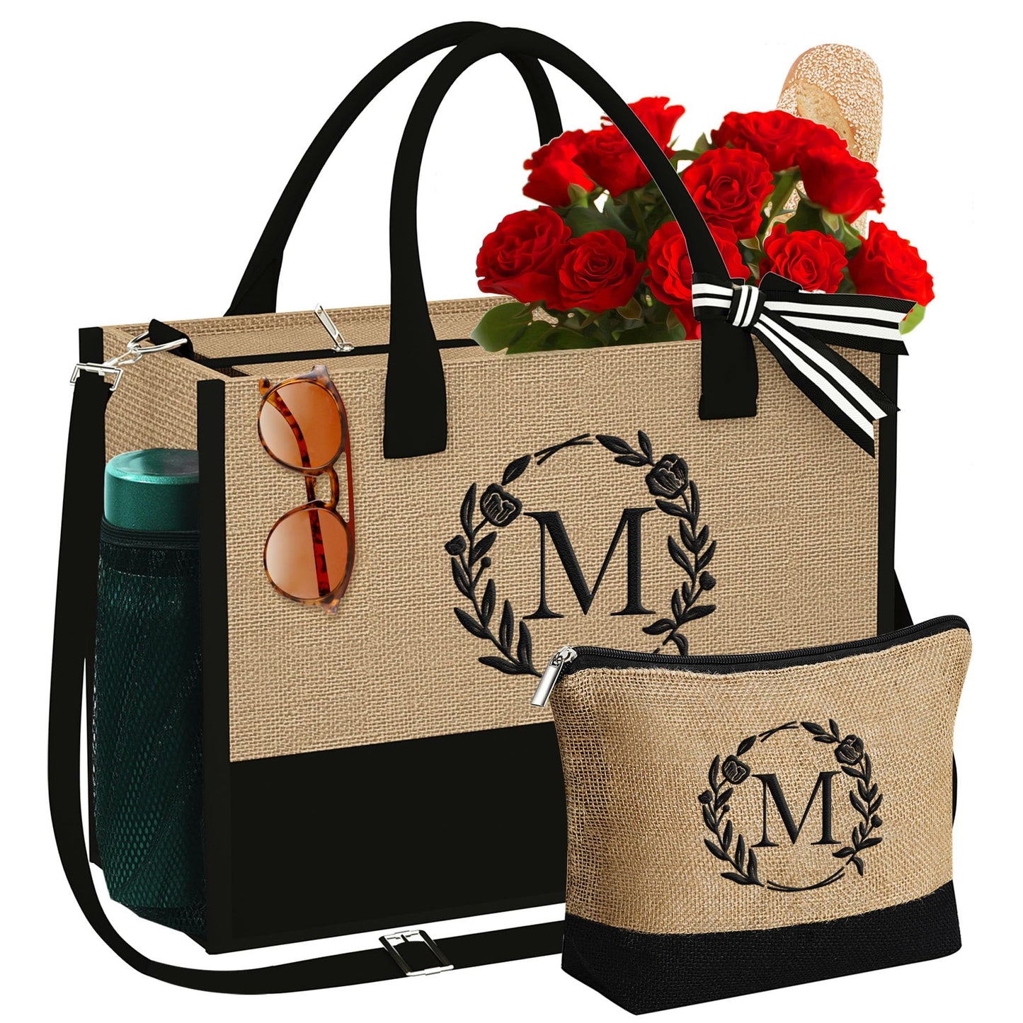 YOOLIFE Birthday Gifts for Women, Gifts for Mom Sister Teacher, Personalized Gift for Women, Friend Teacher Wife Mom Gift, M Initial Tote Bag