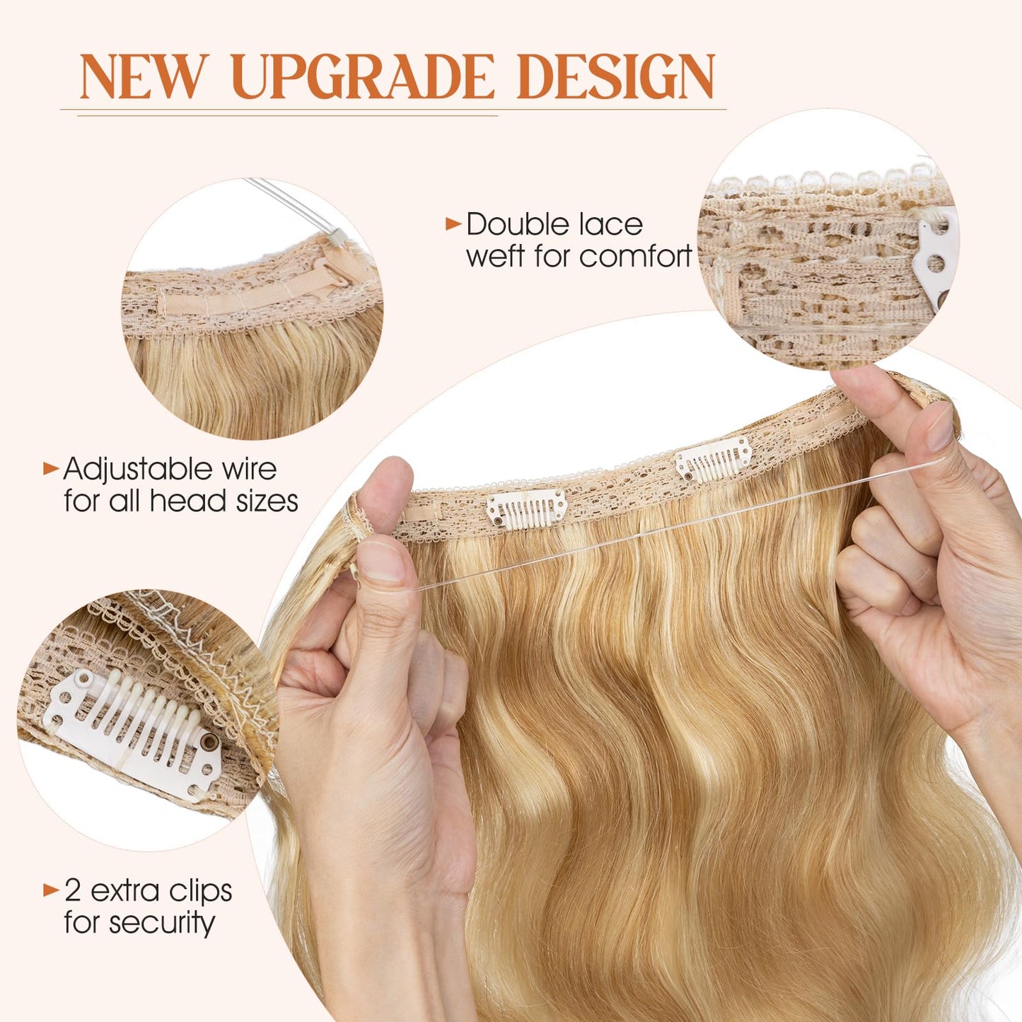 S-noilite Wavy Halo Hair Extensions Real Human Hair,16Inch Invisible Wire Hair Extensions,2 Clips Halo Extensions for Women(Ash