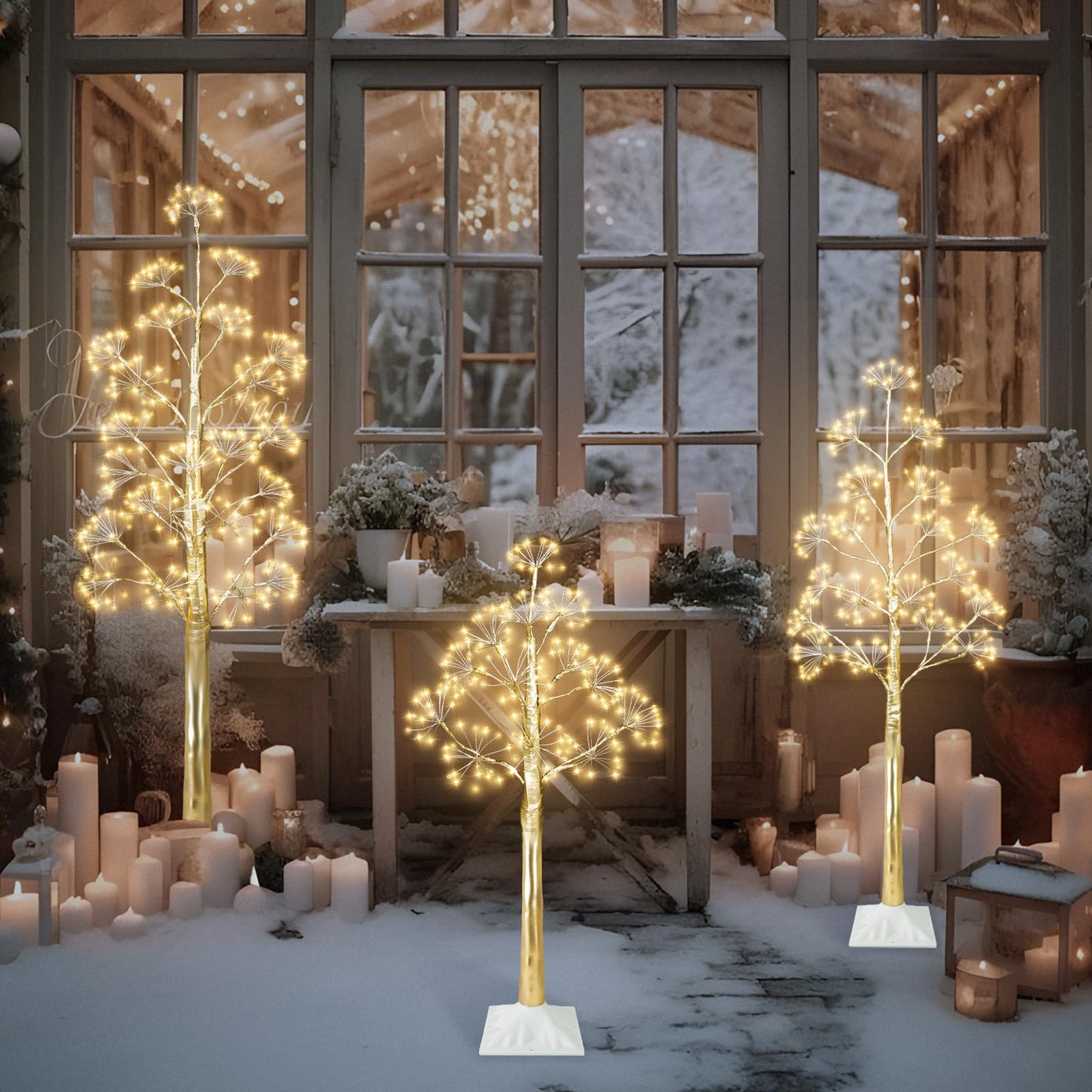 TORONTOKYO Set of 3 Lighted Birch Tree, 3 feet 4 feet and 5 Feet Warm White LED Artificial Tree, Light Up Christmas Twig Trees for Thanksgiving Christmas Party Indoor Outdoor Decoration