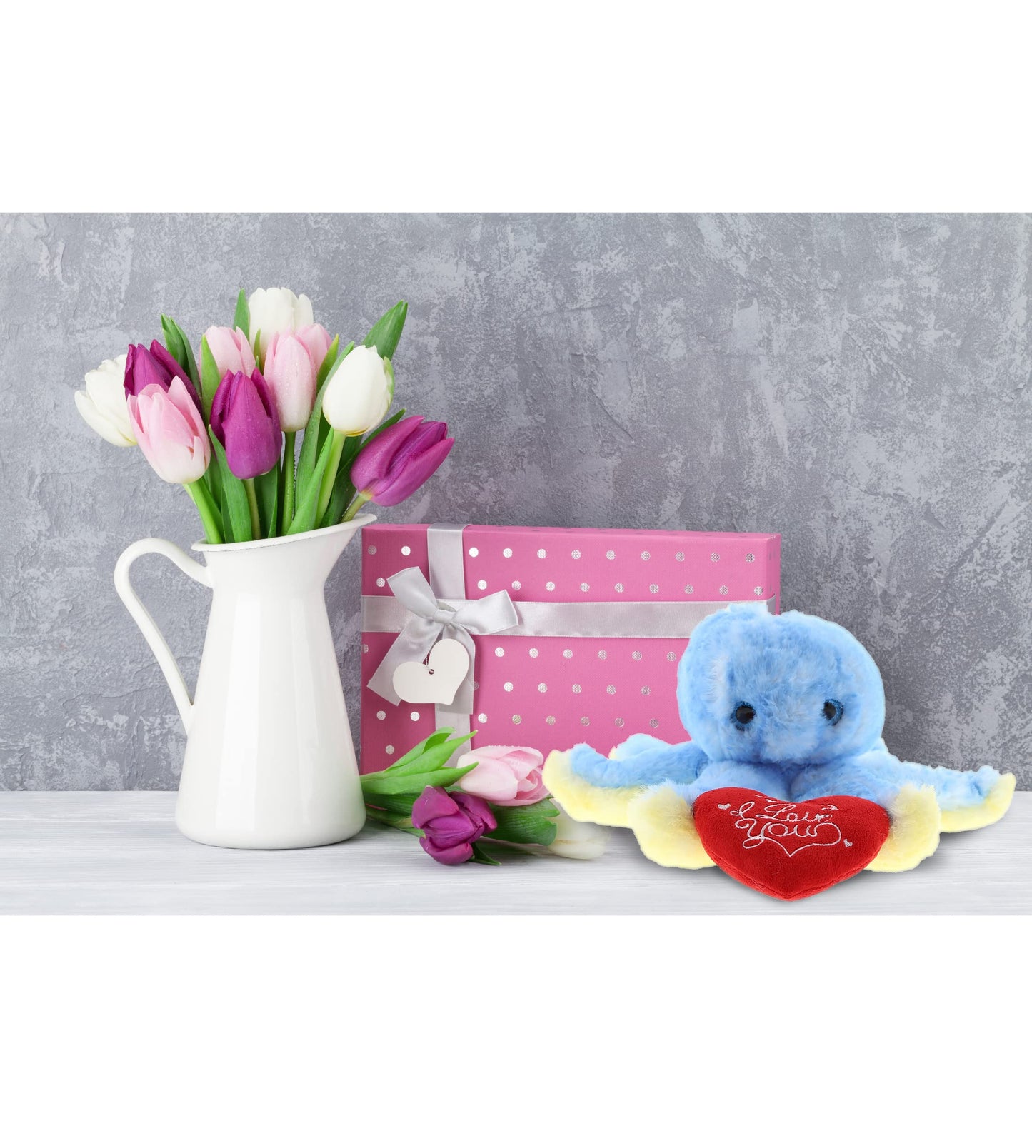 DolliBu I Love You Valentine Plush Blue Octopus - Cute Stuffed Animal with Red Heart and Name Personalization Gift for Valentines Day, Birthday, Anniversary, Romantic Date - 9.5 Inches
