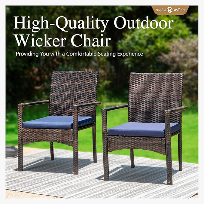 Sophia & William Patio Chairs Set of 4, 4 Pcs Lightweight Rattan Outdoor Dining Chairs, All-Weather Wicker Dining Chairs with Comfortable Seating