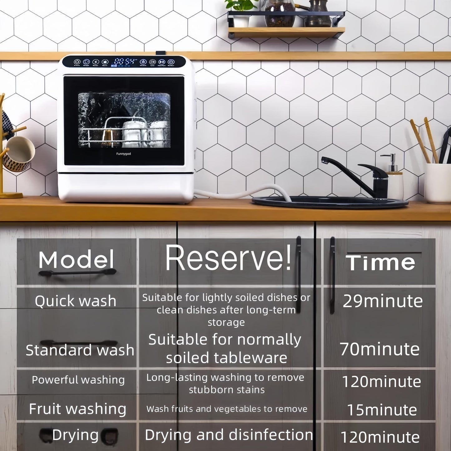 Dishwasher Tabletop dishwasher Portable Small fully automatic dishwasher with four wash modes plus drying and sterilizing modes Can be connected to the tap and filled manually