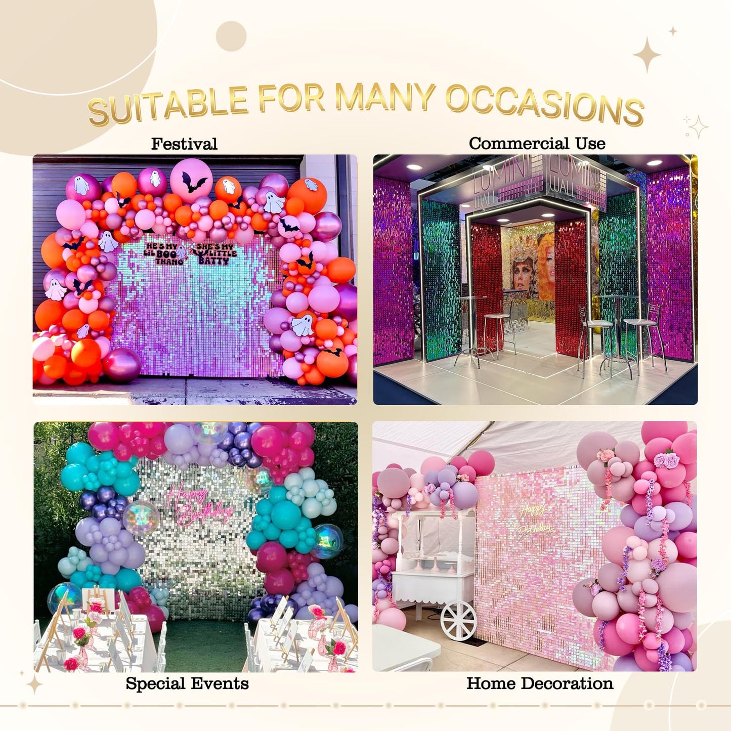 Shimmer Wall Backdrop Light Gold Wall Panels 24Pcs Square Sequin Shimmer Wall Backdrop Decoration for Birthday Party,Wedding, Anniversary