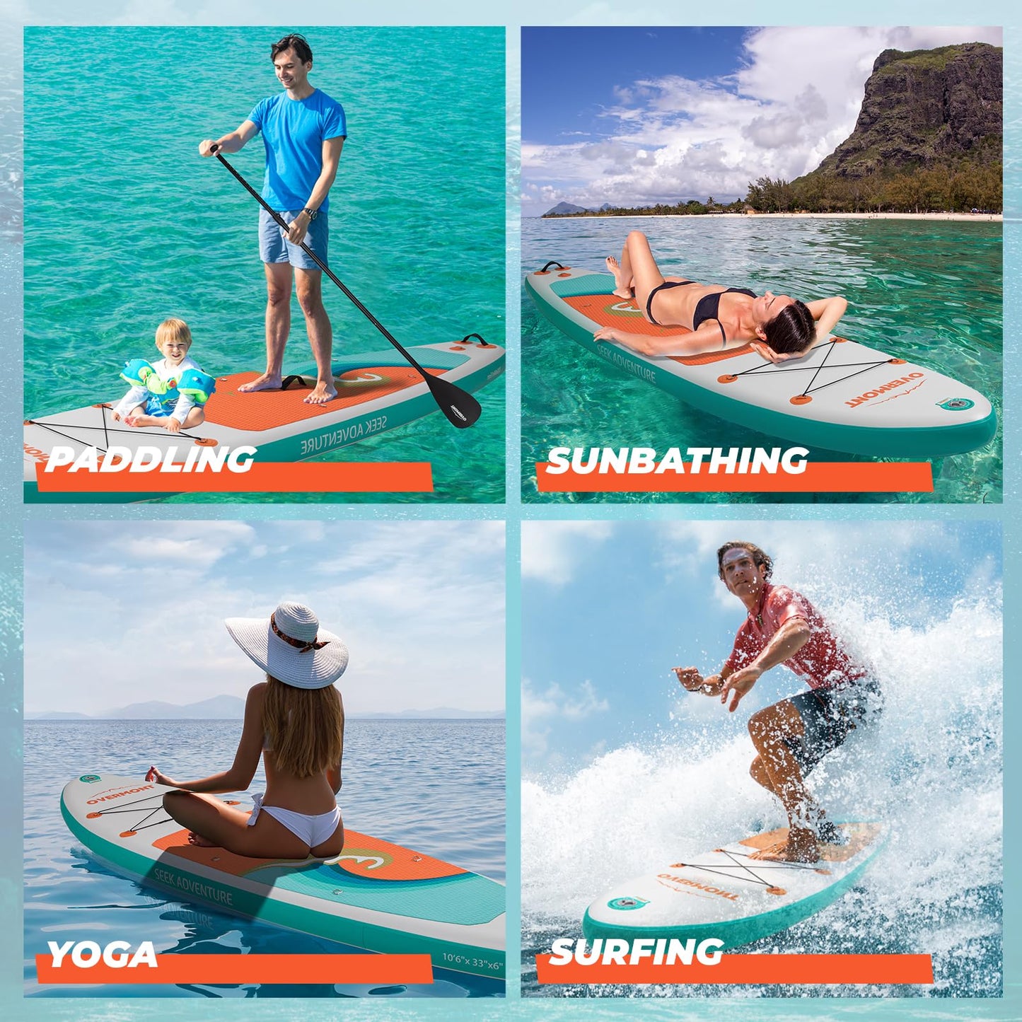 Overmont Inflatable Stand Up Paddle Board with Premium SUP Accessories, 10’6’’ Wide Durable Design, Non-Slip Stable Deck for Youth & Adults of All Skill Levels, Leash Paddle & Pump included