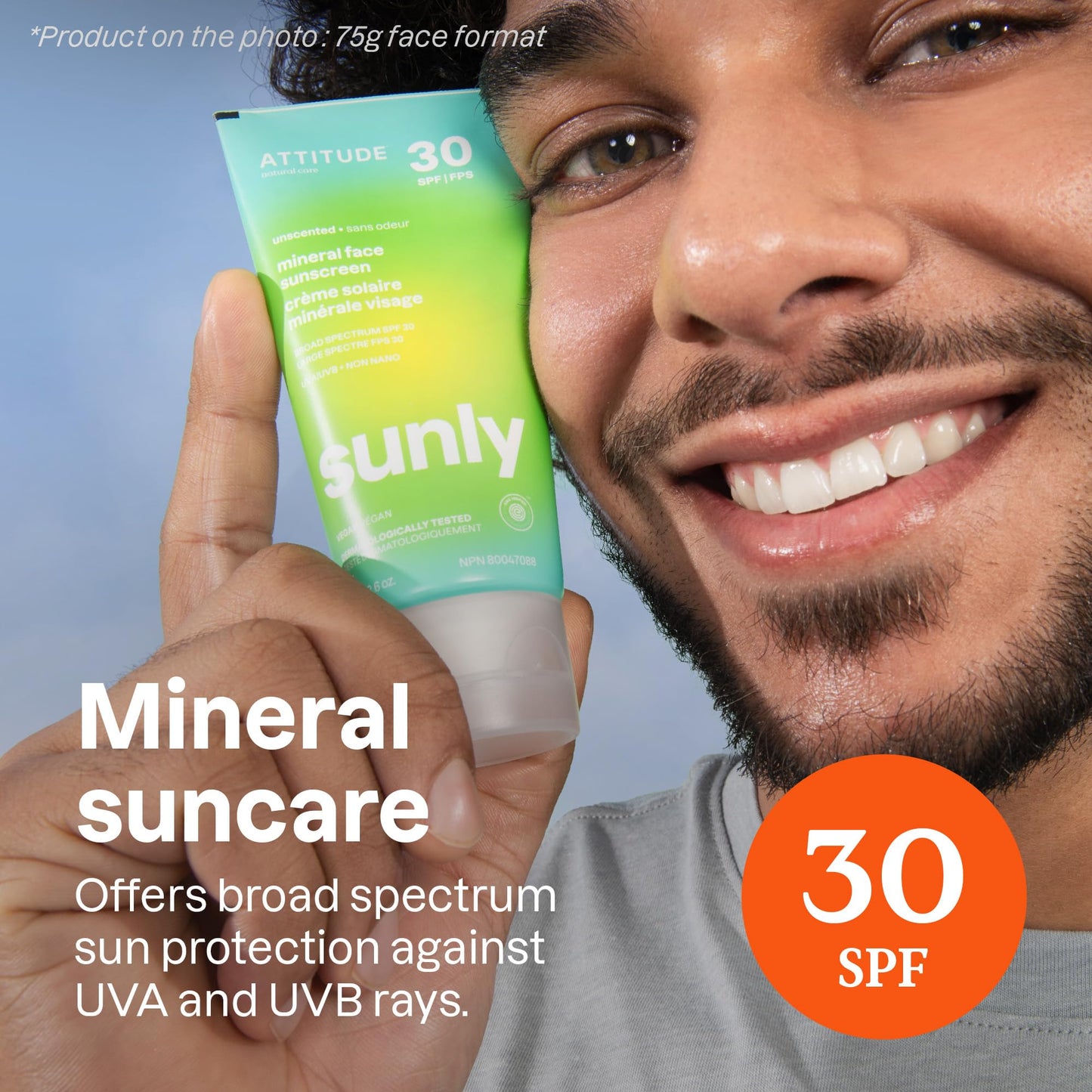 ATTITUDE Mineral Face Sunscreen with Zinc Oxide, SPF 30, EWG Verified, Broad Spectrum UVA/UVB Protection, Dermatologically Teste