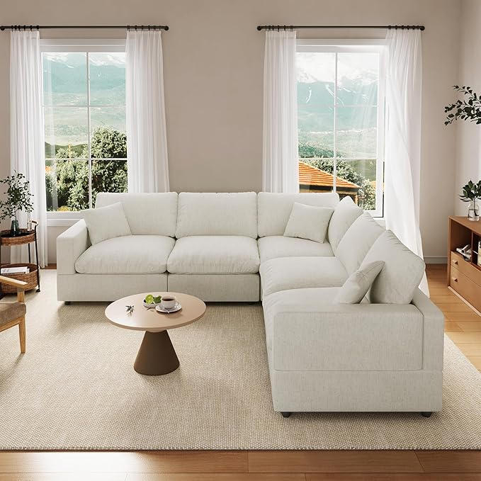 Cloud Couch Modular Sectional Sofa, 95.4" 5-Seater Corner Sectional Couches for Living Room, Convertible Cloud Sofa, Down Filled Wide&Deep Seat, Removable Washable Cushion Cover&Backrest Pillow Cover