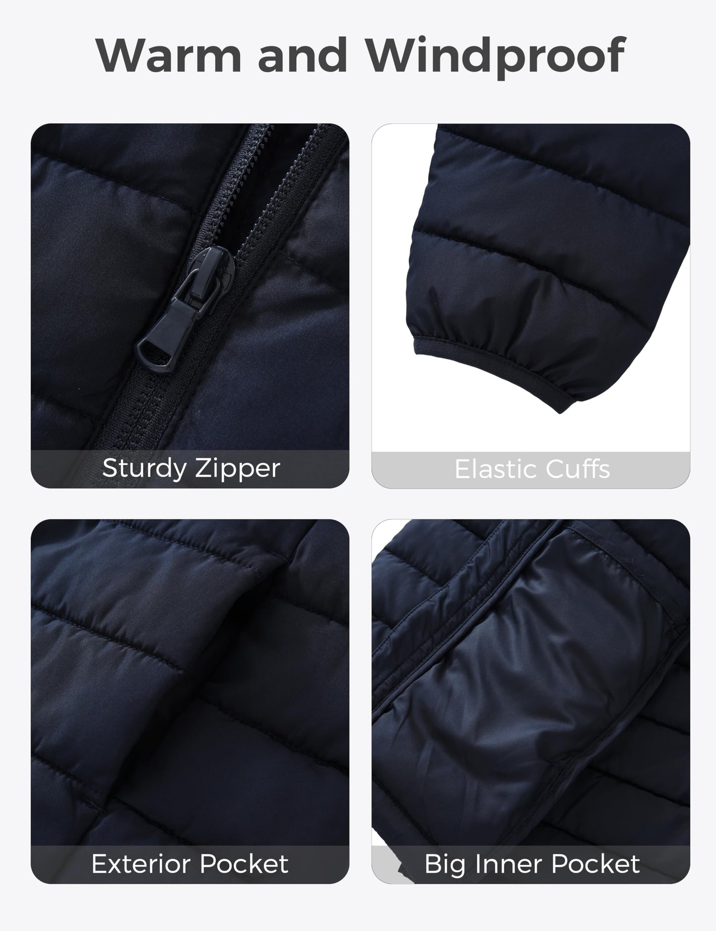 wantdo Boy's Light Winter Jacket Packable Windproof Puffer Jacket Navy 14-16