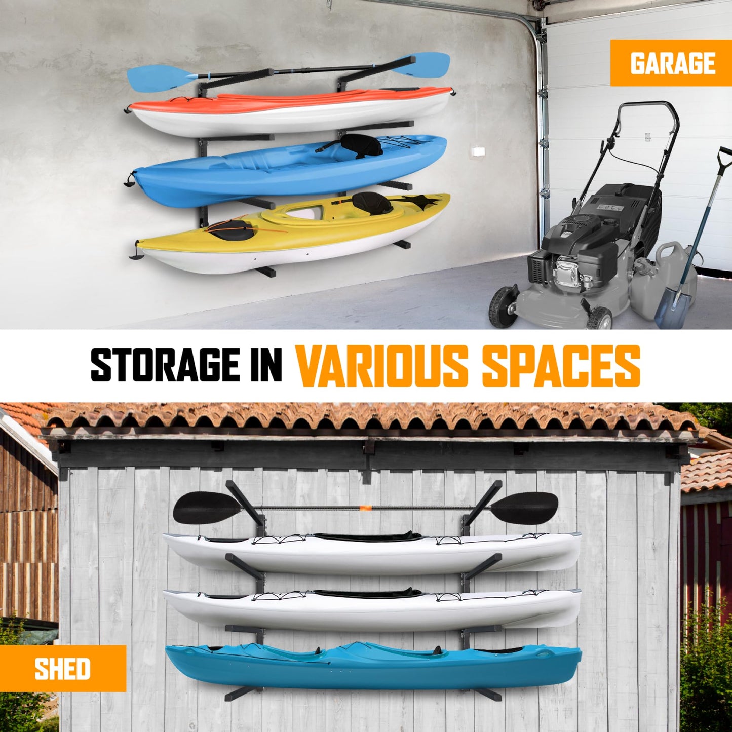 Yes4All Kayak Storage Rack Kayak Wall Mount Rack 400lbs 4 Adjustable Levels Kayak Rack for Outdoor, Indoor Kayak Storage Rack
