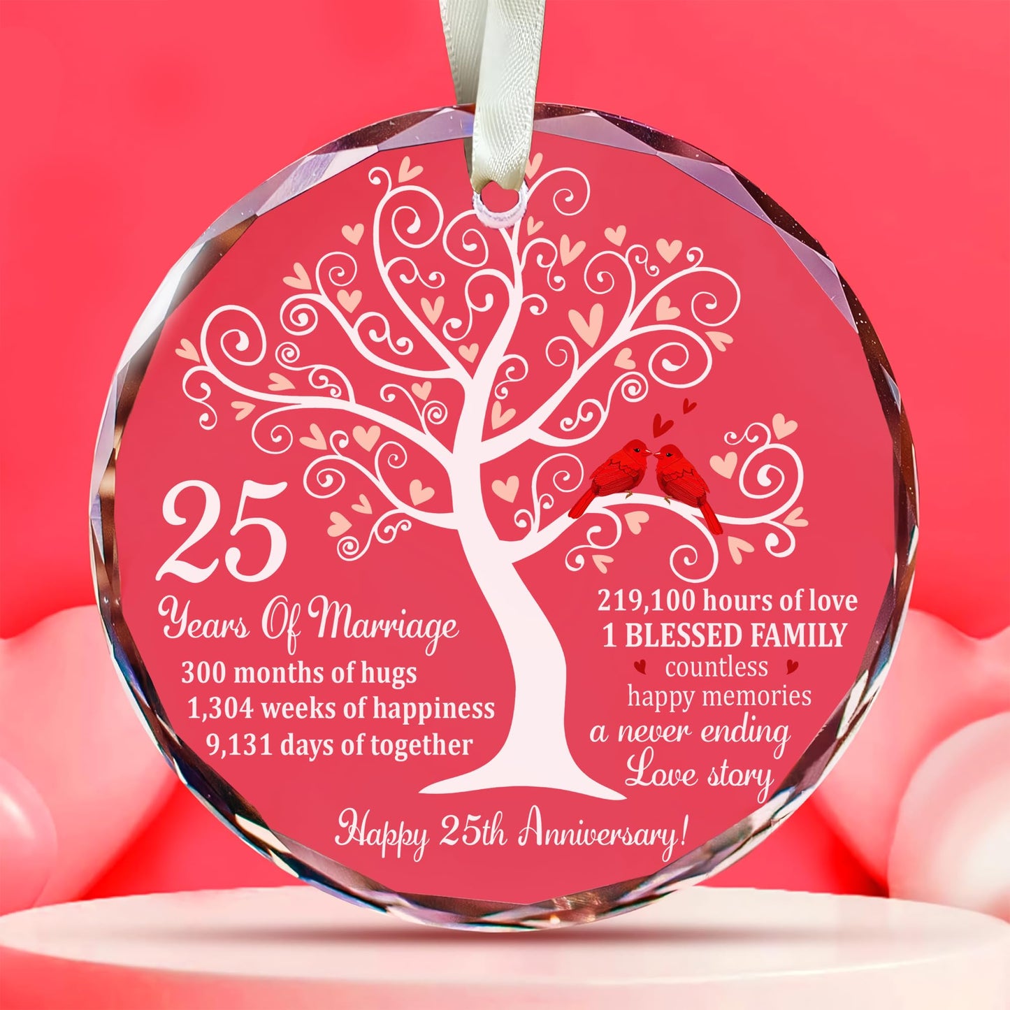 Bozspacer 25th Wedding Anniversary Glass Ornament – Silver Wedding for Parents, Couple, Wife, or Husband – Unique 25 Years Marriage Keepsake Decoration