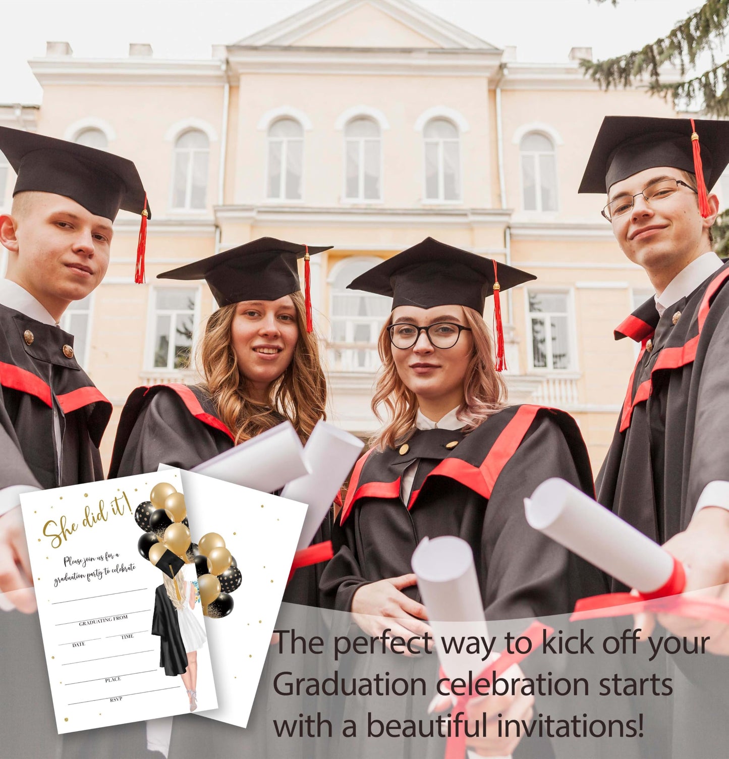 TIRYWT Graduation Party Invitations, She Did It Graduation Invite Cards, 2025 Graduation Announcements Party Invite Card, Grad Celebration Party Supplies, 25 Invites With Envelopes (4"X6") -D01