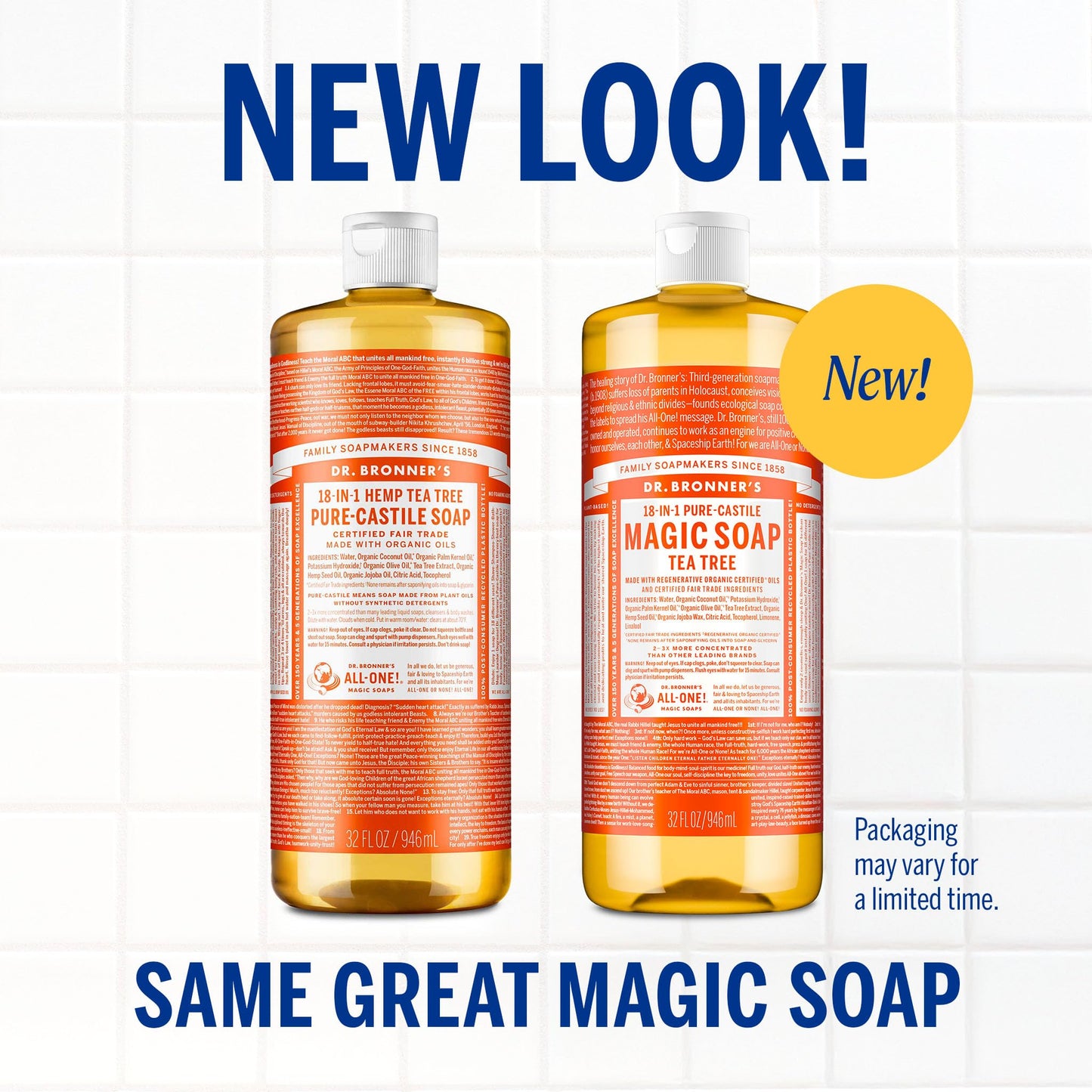 Dr. Bronner's Pure-Castile Magic Soap Liquid- Made with Regenerative Organic Certified Oils- For Body, Face, Hair, Dishes, Laund