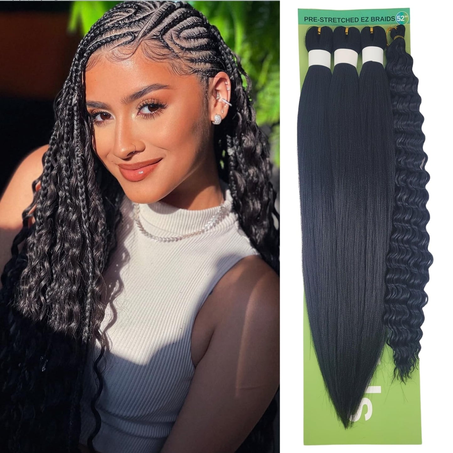 Black Braiding Hair Pre Stretched Knotless Braiding Hair for Boho Braids(6 Packs)