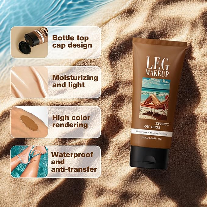 Legs Makeup Waterproof with Brush - No Transfer Body Concealer for Varicose Veins Appearance, Tattoo & Scar Cover Up for All Skin Tones, Waterproof (Bronze)