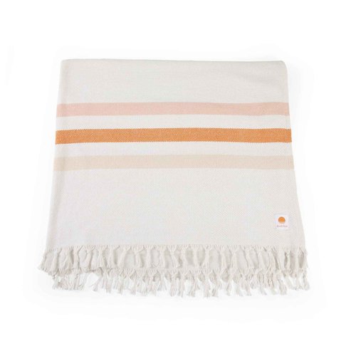 BEACH STATE Oceanside Outdoor Beach Blanket, 100% Cotton Picnic Blanket, 66" x 80" Throw Blanket, Machine Washable, Extra Large, (Sunset Stripe)
