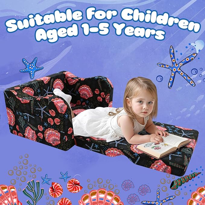 MeMoreCool Folding Kids Couch – 2-in-1 Toddler Sofa Bed, Lounge Chair for Ages 1-3, Playroom Furniture with Removable Cover Lightweight & Portable | Washable | Ideal for Naptime or Travel