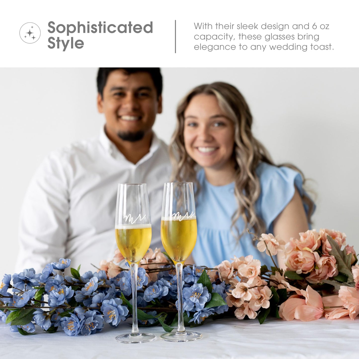 Pearhead Mr. & Mrs. Champagne Flute Set - With Gift Box Packaging, Elegant His and Hers Wedding Toasting Glasses for Reception, Bridal Shower and Registry Idea, Tall Wine Glasses for Bride and Groom