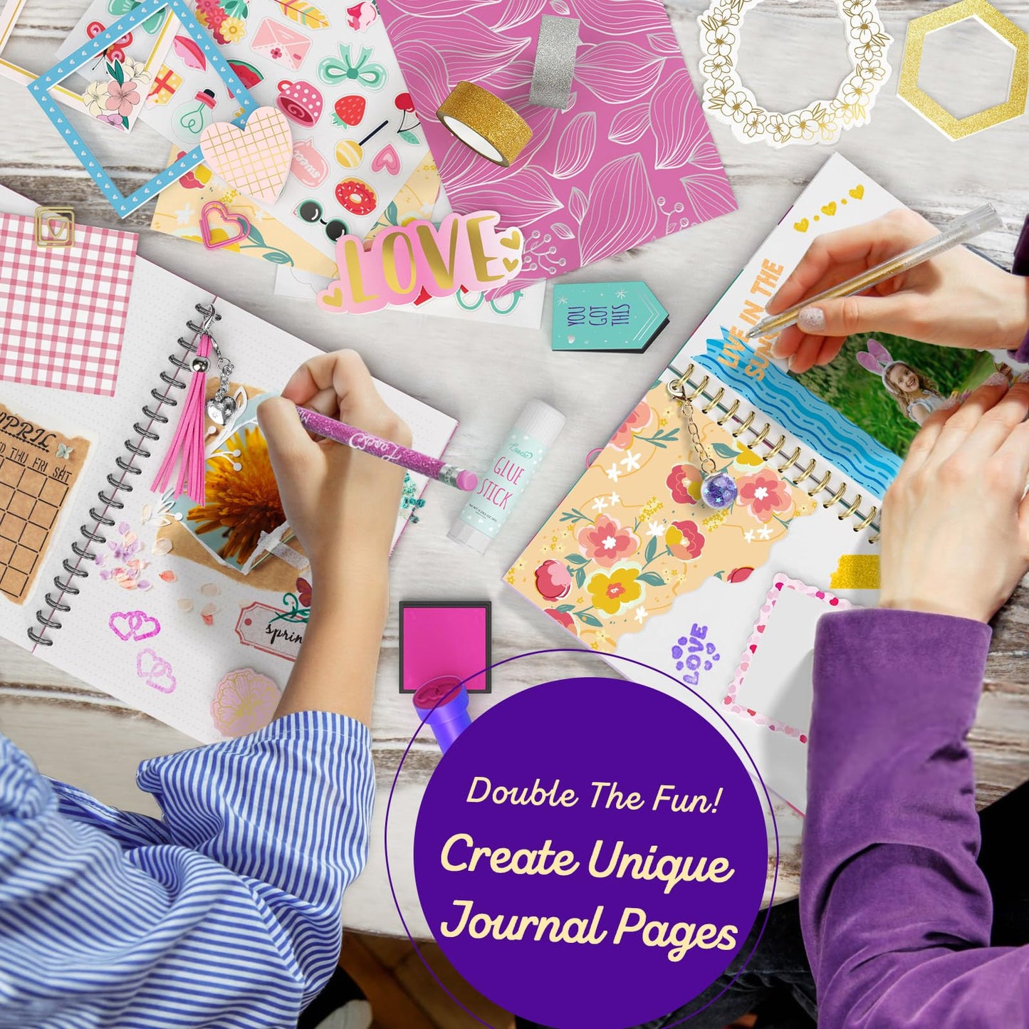 2-Pack DIY Journal Kit - Gifts for Girl Ages 8 9 10 11 12 13 14 Year Old - Cool Birthday Gifts Ideas for Girls - Art & Crafts for Tween Kid - Teen Girls Trendy Stuff - Scrapbook & Diary Supplies Set