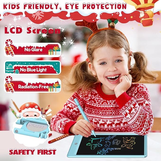 FLUESTON LCD Writing Tablet, Doodle Board Toys Gifts for 3-8 Year Old Girls Boys, 10 Inch Colorful Electronic Board Drawing Pad for Kids, Christmas Gifts for Toddler Educational Learning Travel, Blue