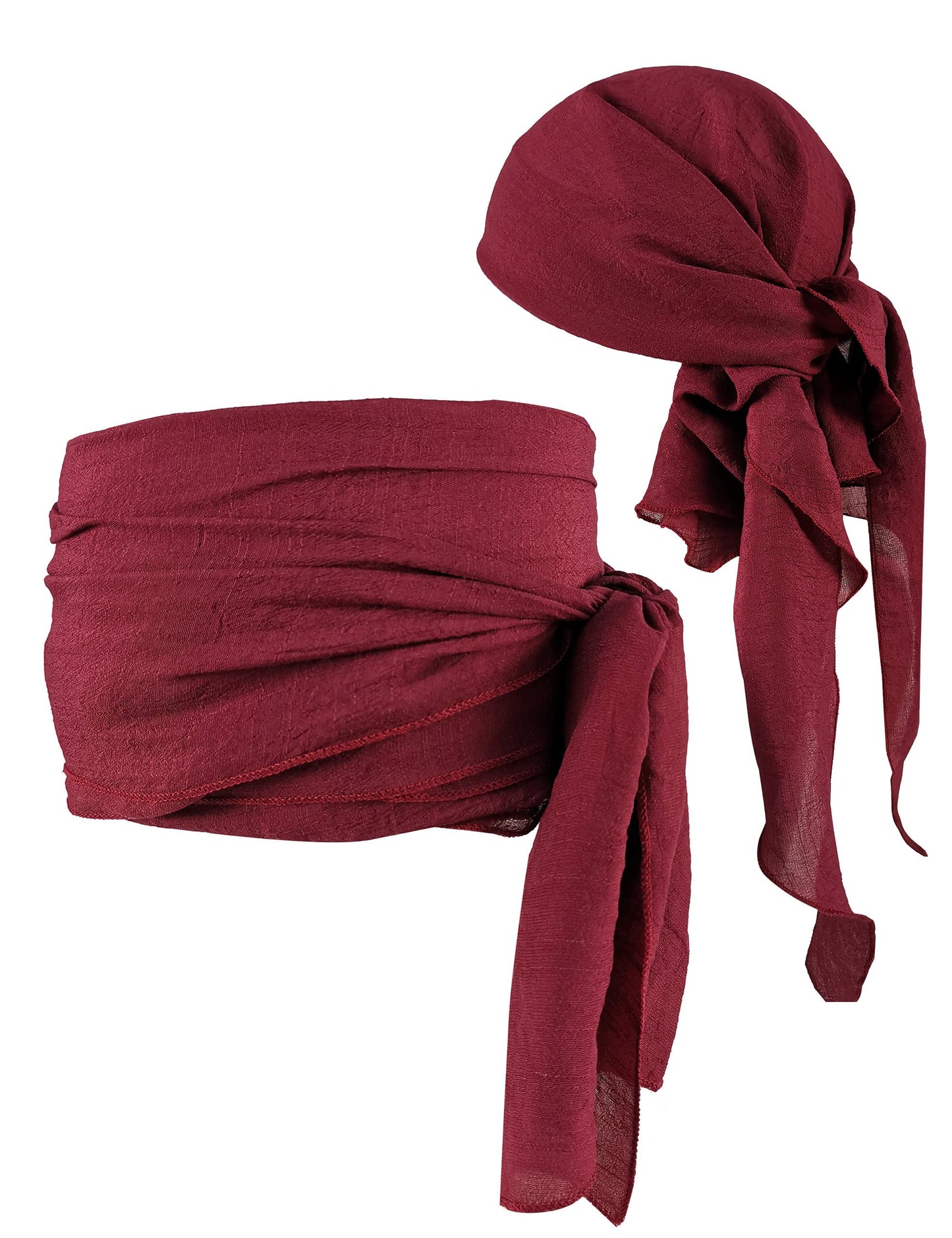 Mayerilby Halloween Pirate Cosplay Men Women Pirate Head Scarf Hat Accessories Pirate Bandana Headband Pirate Waist Belt(Fullset,Dark Red)