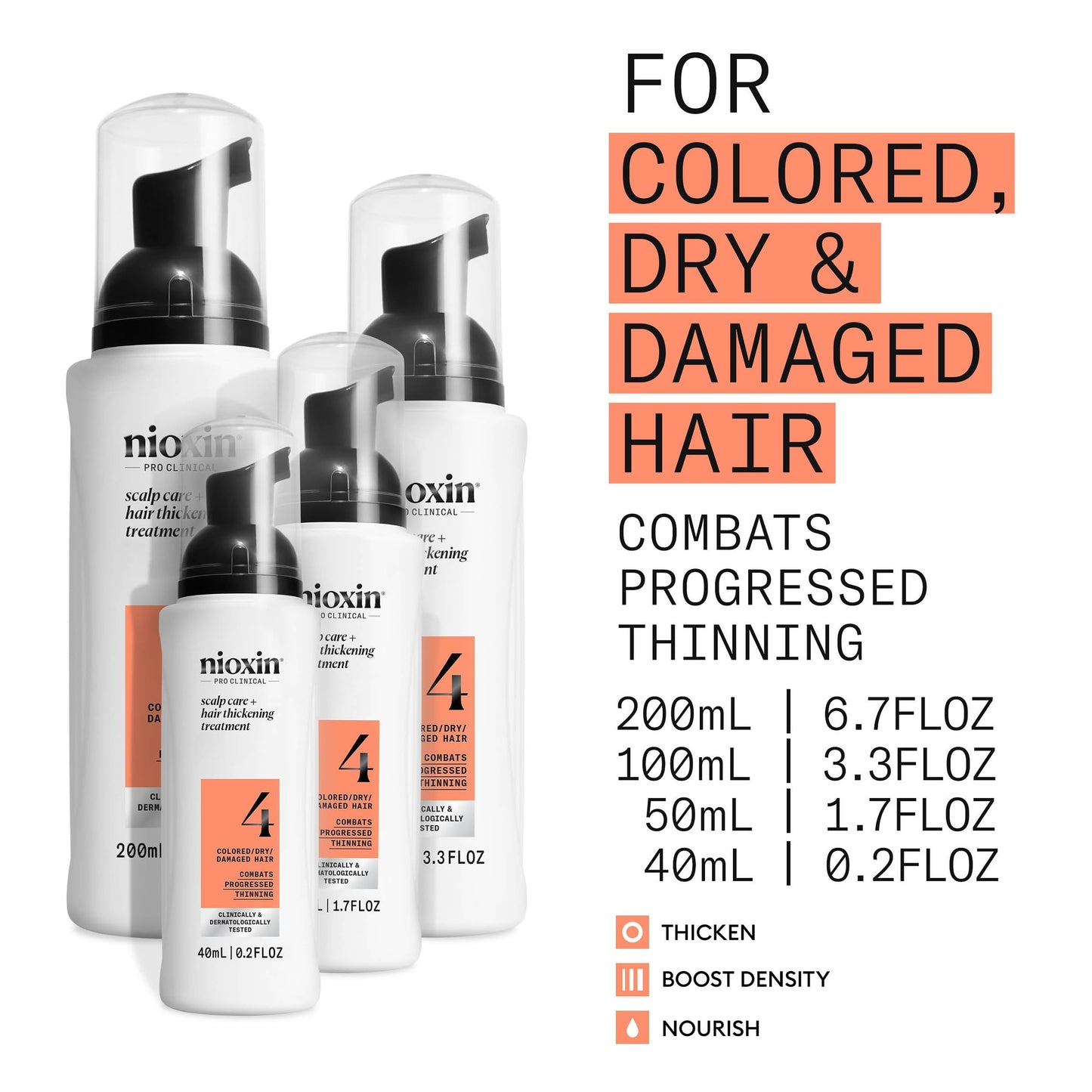 Nioxin System 4 Scalp + Hair Thickening Treatment- Serum for Damaged Hair with Progressed Thinning, 6.8 oz (Packaging May Vary)