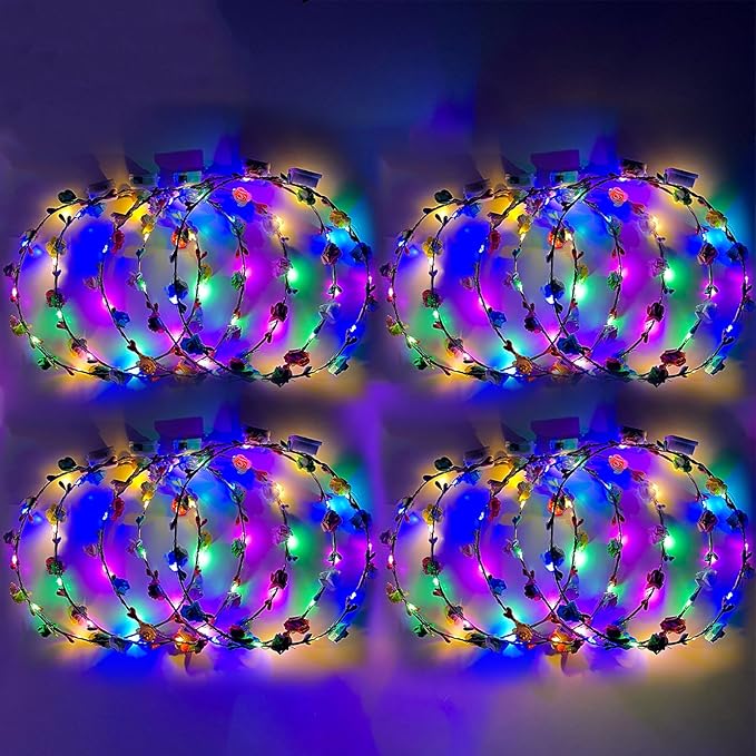 HKZTUY Light Up Flower Crown Headband, Glow in the Dark - for Parties, Weddings, Cosplay Events, and Festive Occasions