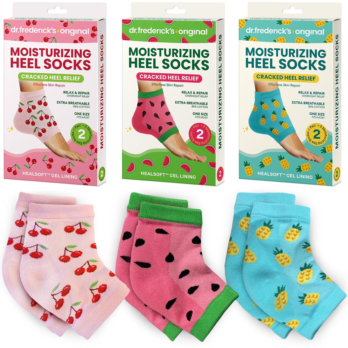 Dr. Frederick's Original Moisturizing Heel Socks for Cracked Heel Treatment - 3 Pairs - Stop Cracked Heels in Their Tracks - Sum