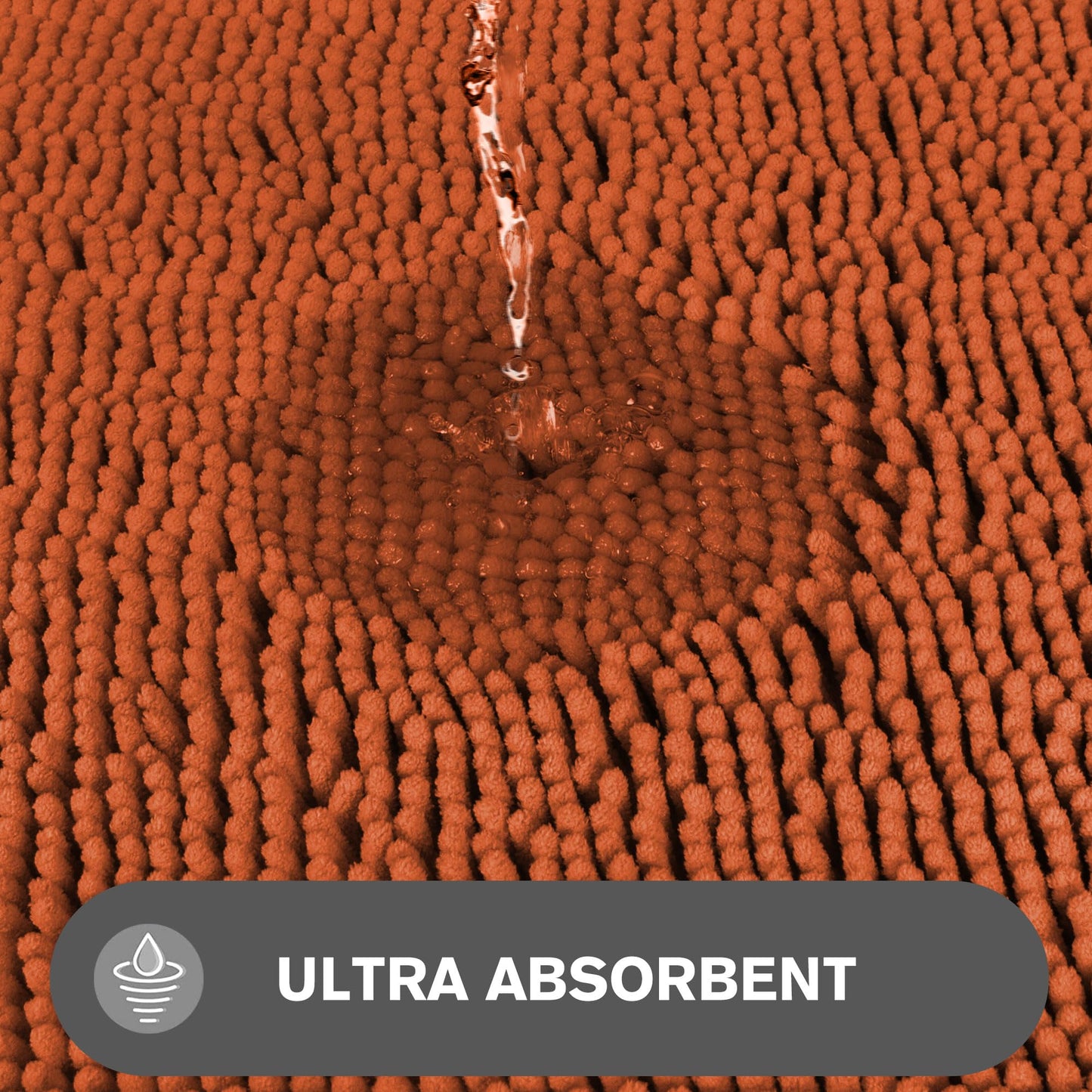PureSwan Burnt Orange Bathroom Rugs – Absorbent and Washable Bath Mat, Non-Slip, Thick Soft Chenille Bath Rugs for Bathroom Floor, Shower, Sink - 17" x 24"