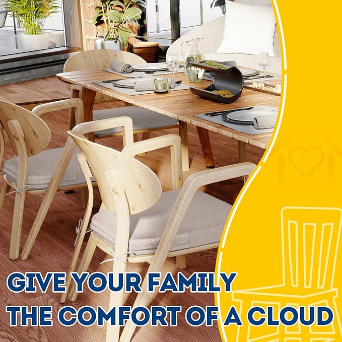 AAAAAcessories D-Shaped Chair Cushions, 2" Thick Dining Chair Pads with Ties and Removable, Machine-Washable Cover, 17" x 16", Set of 2, Oatmeal Beige