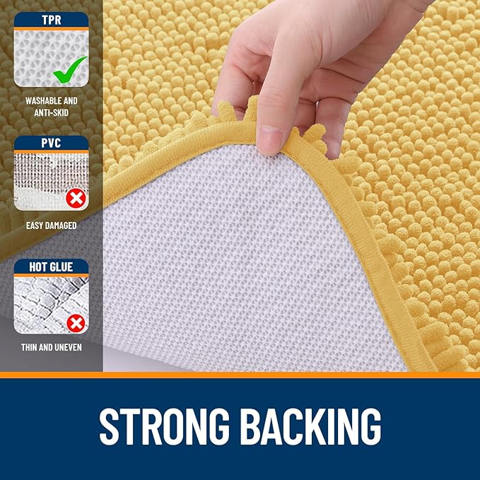 OLANLY Bathroom Rugs 30x20, Extra Soft Absorbent Chenille Bath Rugs, Rubber Backing Quick Dry, Machine Washable Bath Mats for Bathroom Floor, Tub and Shower, Home Decor Accessories, Yellow