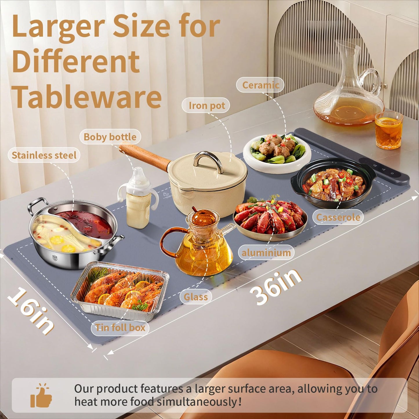 Warming Mat for Food, Food Warmer Mat Extra Large 36"x16" 580W, Portable Food Heating Pad, Warming Trays for Buffets Party, Countertop, Electric Silicone Warming Mat 6 Temp Settings 6H Timer