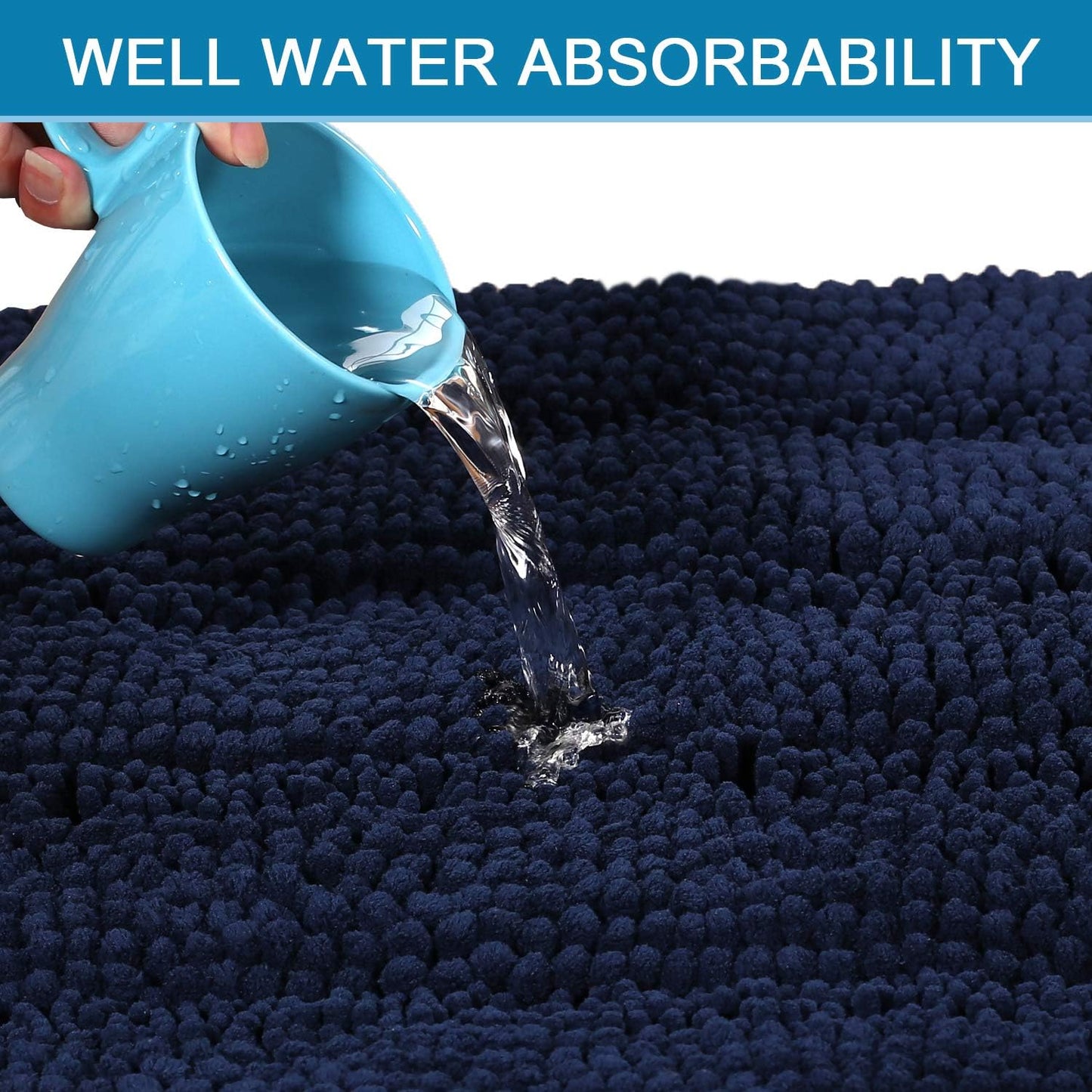 H.VERSAILTEX Navy Blue Bathroom Rugs 2 Piece, Bath Mat Set Slip-Resistant Extra Absorbent Soft and Fluffy Striped Chenille Bath Rugs, Floor Mats Dry Fast Machine Washable (20" x 32"/17" x 24")