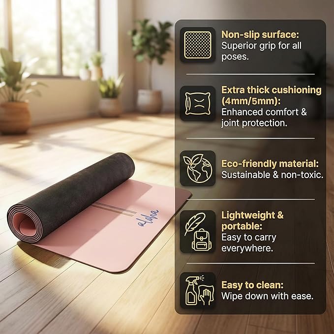 Aloha Bliss Premium Yoga Mat – 72” x 27 - Thick, Non-Slip & Durable | Sweat-Resistant, Lightweight & Portable | Perfect for Yoga, Pilates, Home Workouts, Gym & Studio Practice - Eco-Friendly