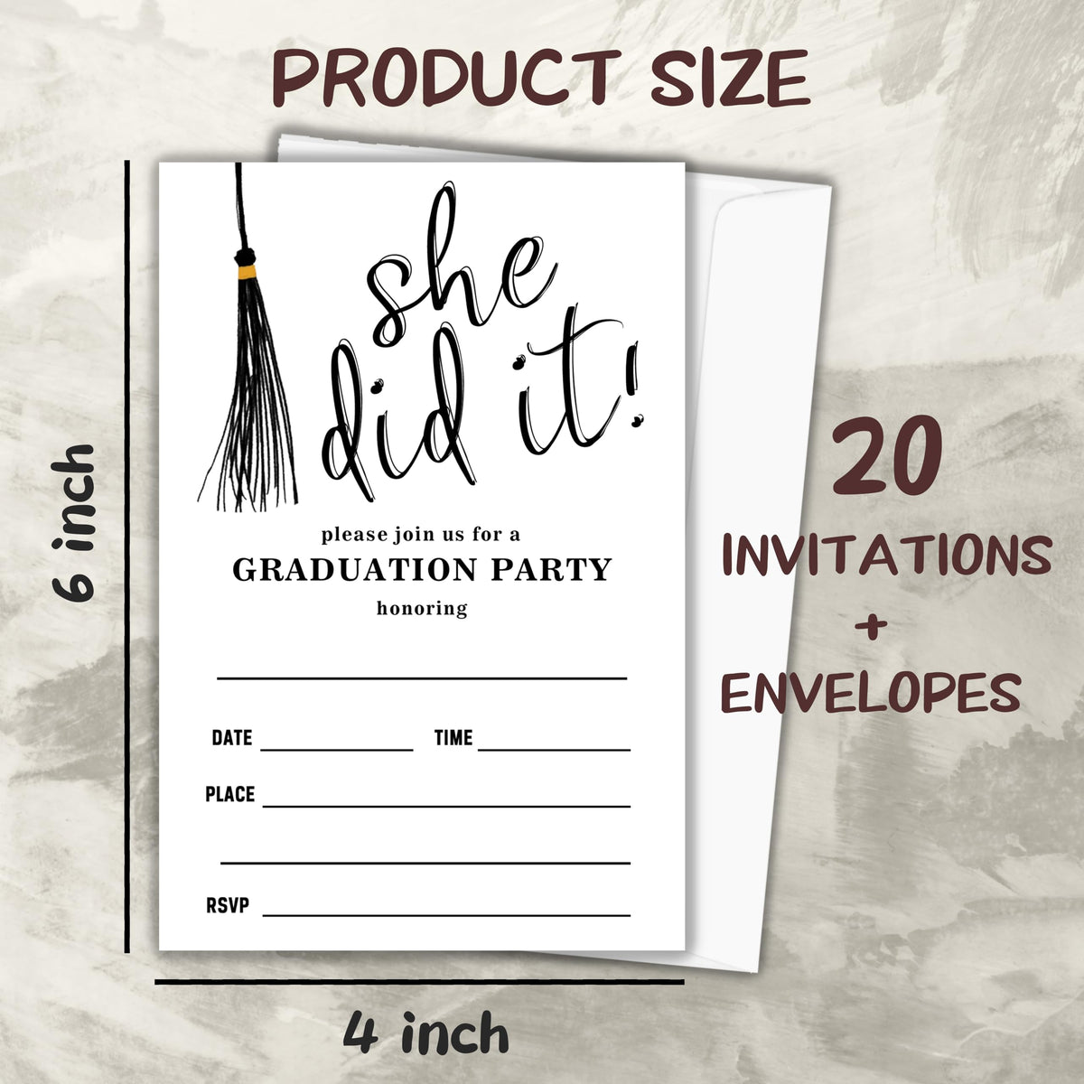 heiyihe 20 Graduation Invitations She Did It Grad Party invitation Grad Celebration for Girls 4x6 Inches Graduation Invitation with Envelopes Party Favor Supplies-A09
