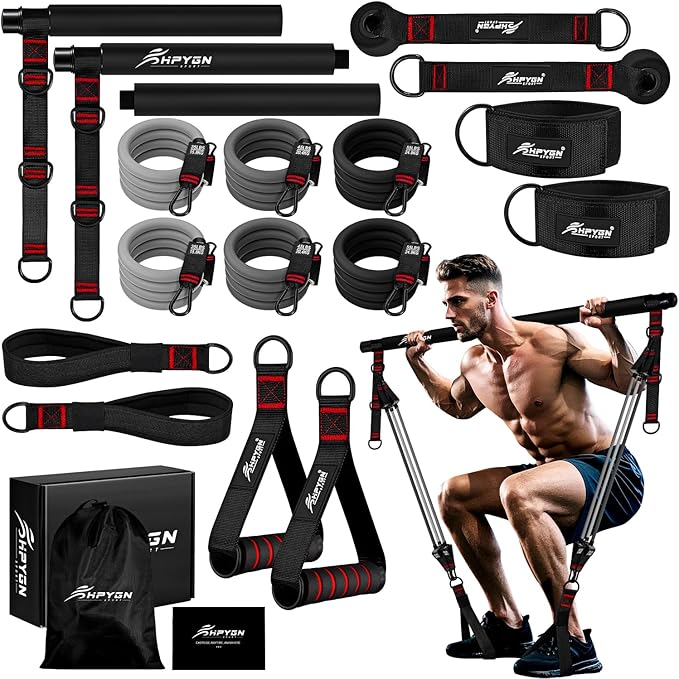 HPYGN Pilates Bar Kit with Resistance Bands, Heavy Duty Multifunctional Pilates Workout Equipment for Strength Training, H...